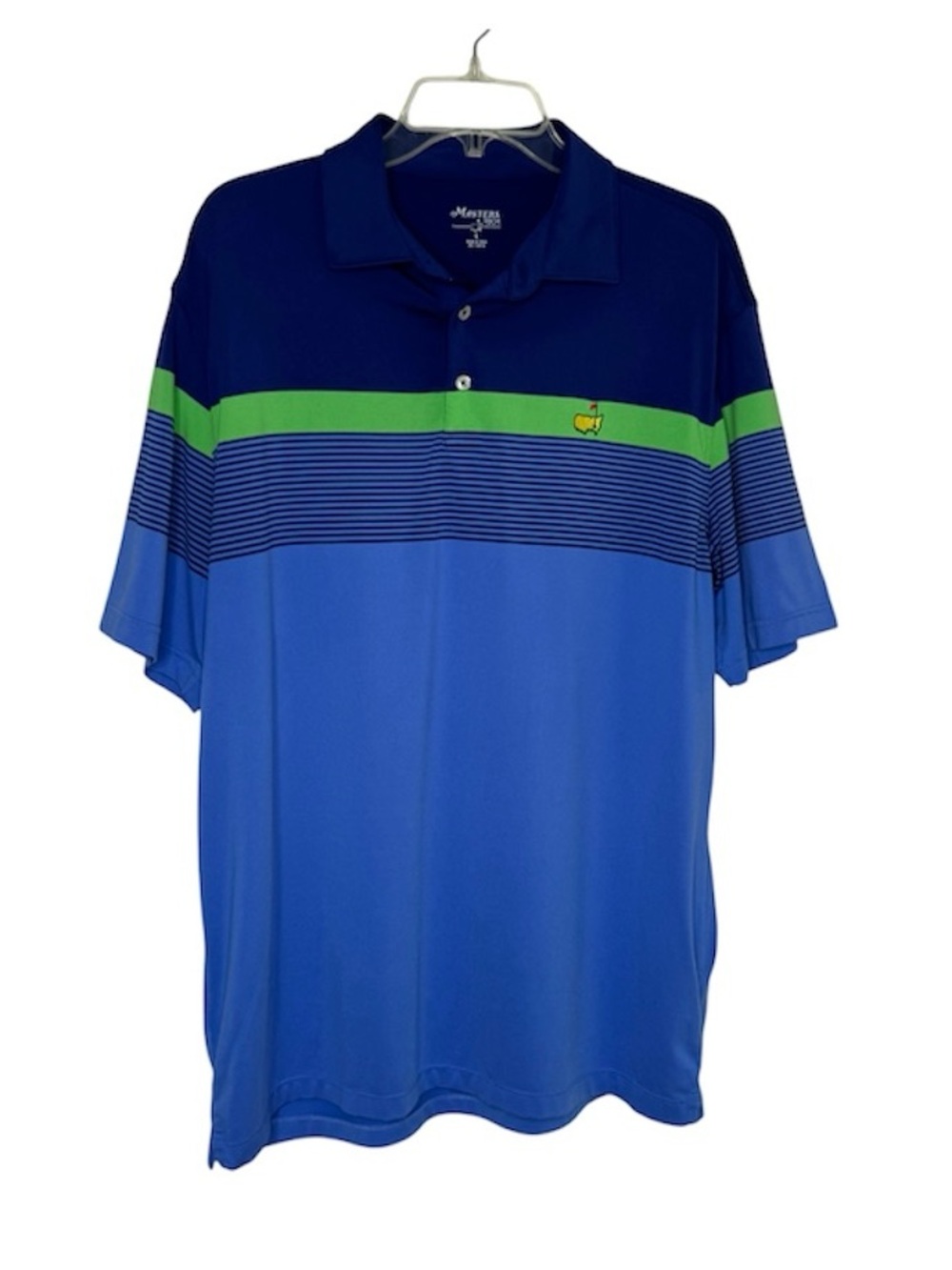 Masters Tech Golf Polo Shirt Blue Green Striped Size L